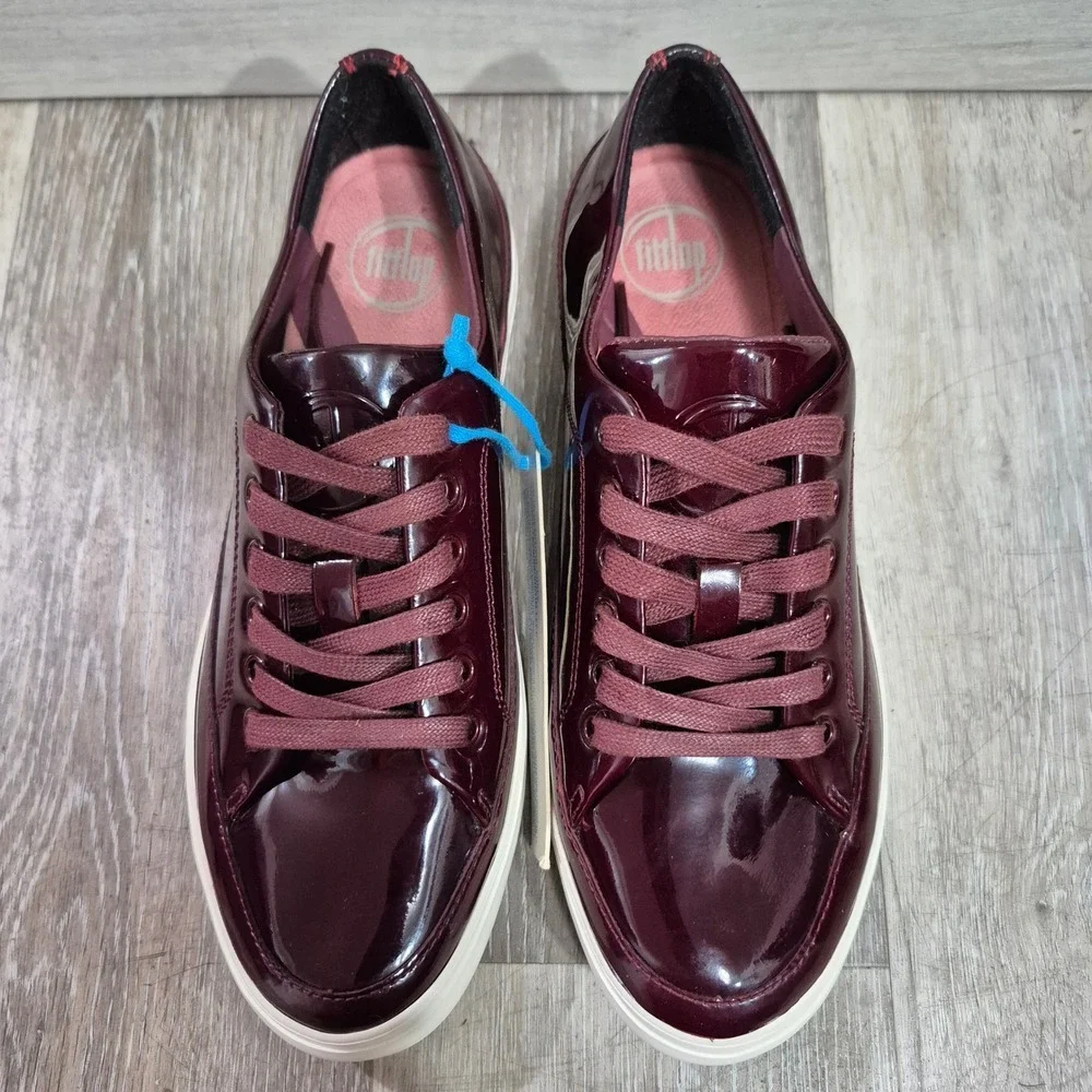FitFlop Women Burgundy Patent Leather Lace Up Sneakers Shoes Size US 8